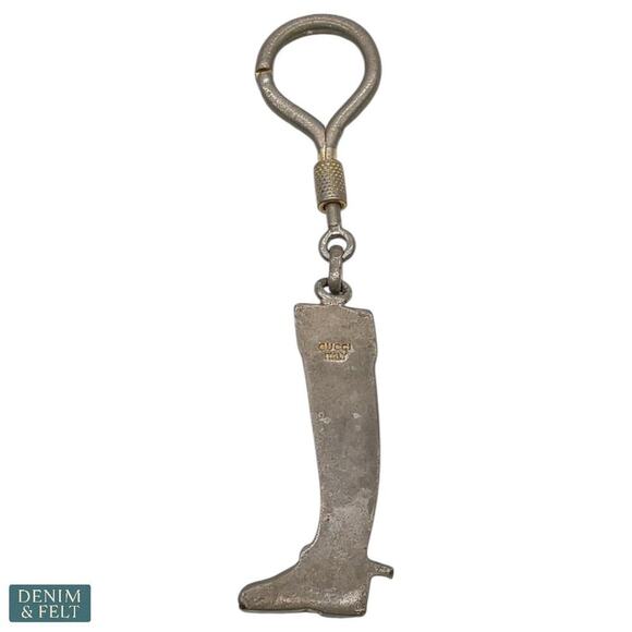 Gucci Vintage Boot Keychain Silver Brass Equestrian Style Made in Italy - Picture 2 of 15